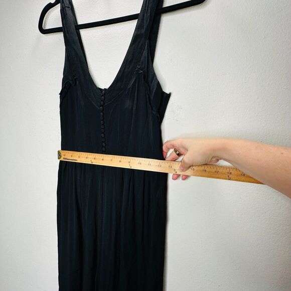 Taylor & Sage Black Semi-Sheer V Neck Button & Loop Front Wide Leg Jumpsuit S - Picture 15 of 16